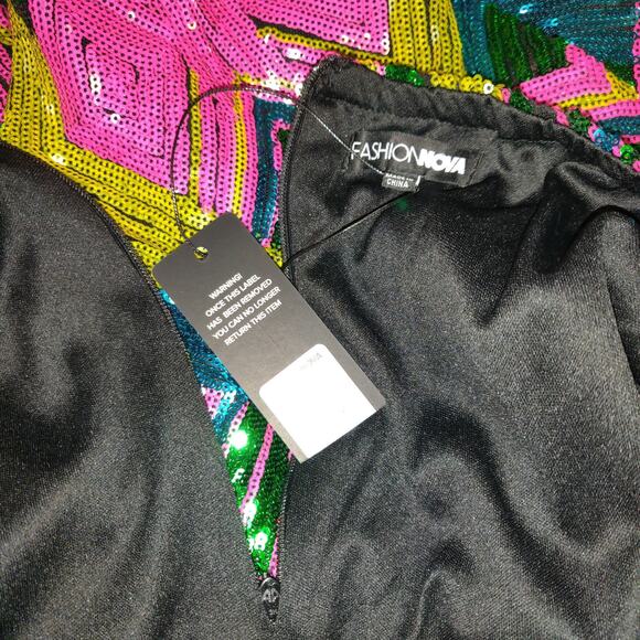 Sexy Multicolor Sequin Mini Dress Plunging Halter 1XL Open Back Retro Club Party - Picture 11 of 16